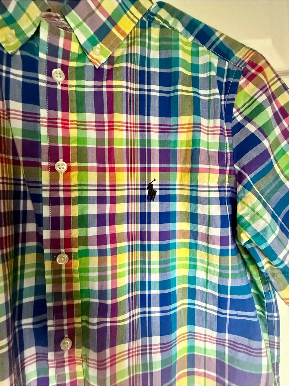 Ralph Lauren Multicolor Plaid Button-Down Shirt - Green Blue Yellow Purple Pink